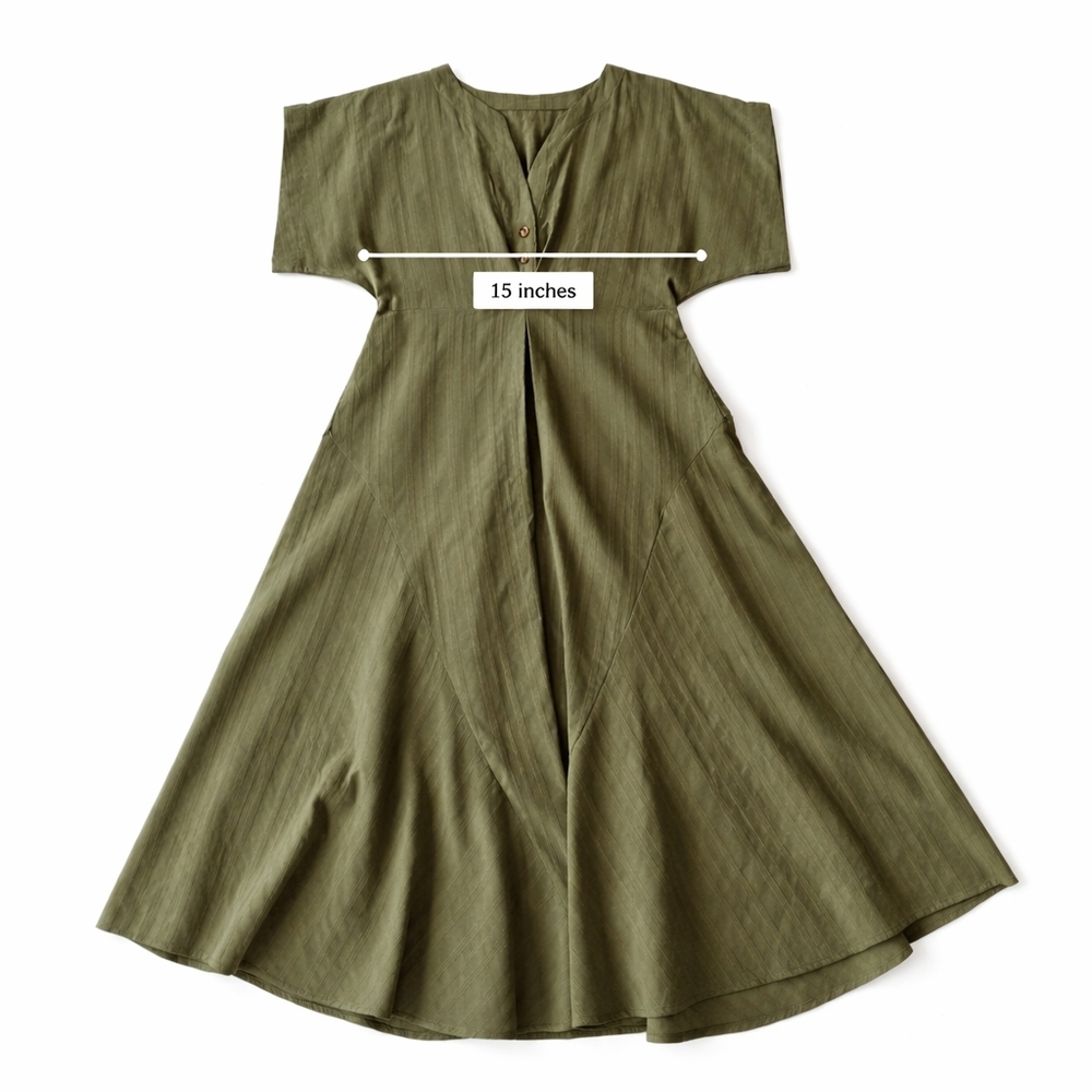 Cupshe Olive Green Midi Dress Size L Flowy V-Neck Boho - Picture 3 of 7